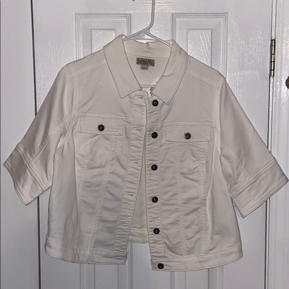 NWT One World 1/2 Sleeve White Button-Up Jacket